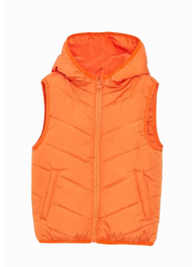 Hooded puffer jacket, front open zipper puffer,  sleeveless quilted jacket with front open with pockets, for boys and girls , unisex, fits age 7 to 10 years